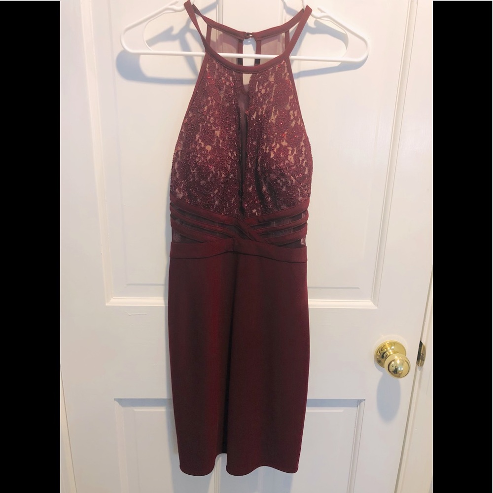 NWOT Burgundy Mesh and Sequin Detail Dress // Night Out / Sexy Party Dress